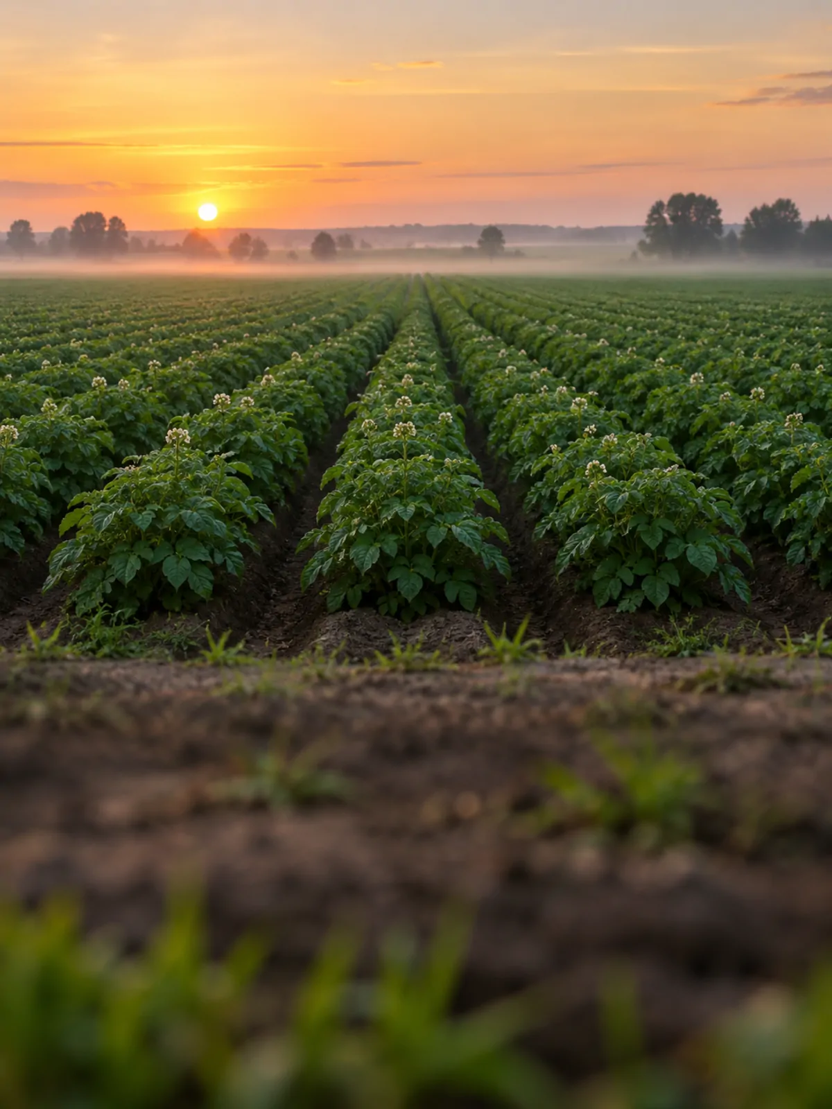 Pole ziemniaków o świcie